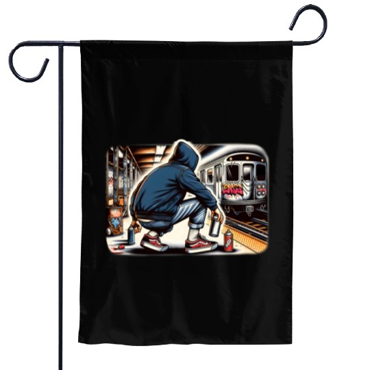 AI Teen in Subway Layup Underground- Masked Border Garden Flags