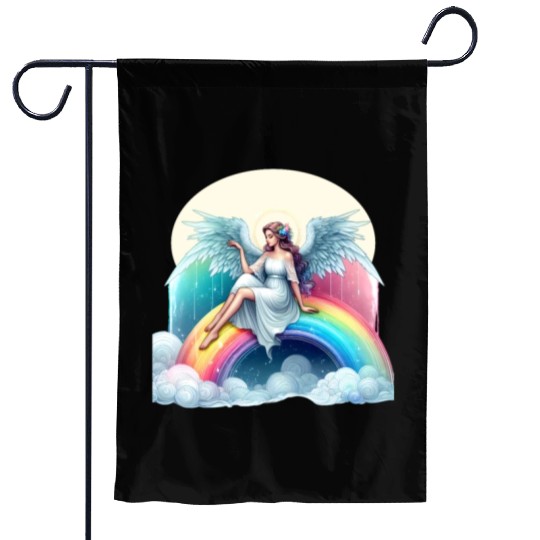 Angel on rainbow Garden Flags