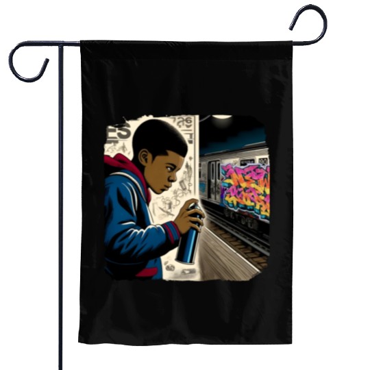 AI Teen in Underground Subway Layup -Masked Border Garden Flags