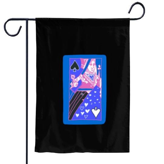 Blue Queen Of Spades Playing Card Garden Flags