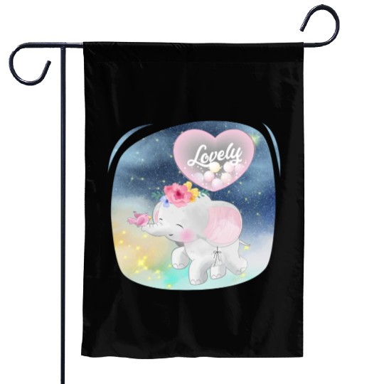 Lovely Elephant And Bird Walking Up Using Balloon Garden Flags