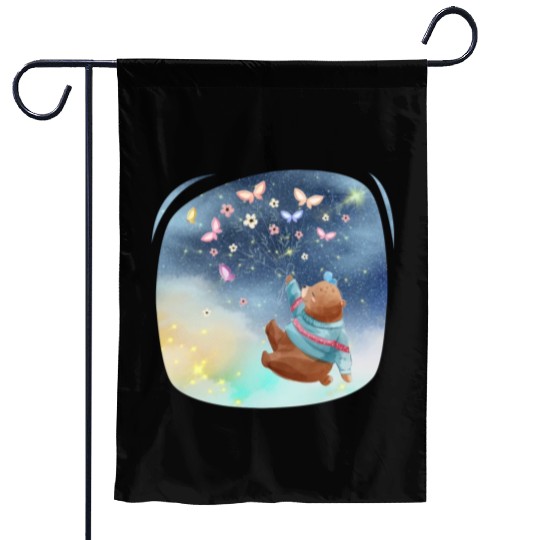 Teddy Bear Up To Sky Using Butterfly Excited Garden Flags