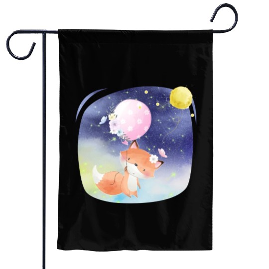 Funny Happy Fox Flying to Sky Using Balloon Garden Flags
