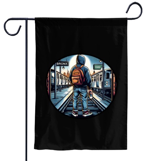 AI Teen in Outdoor Subway Yard - Circle Border Garden Flags