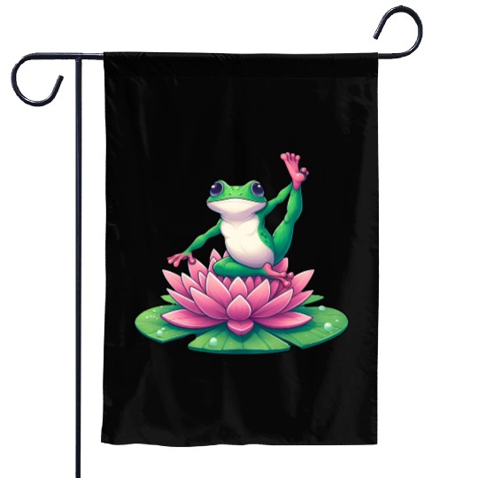 Frog Yoga Meditation on Water Lily Garden Flags