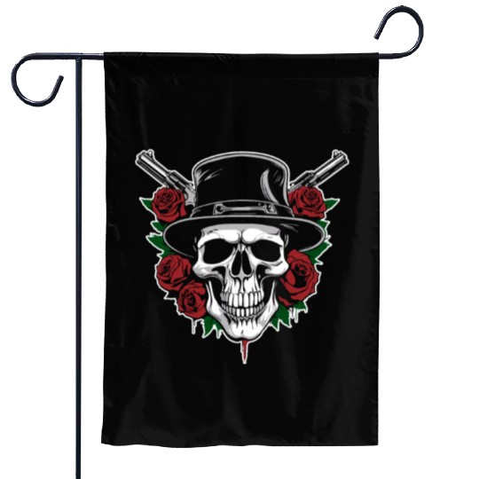 Skeleton Roses Guitar Guns Skull Roses Garden Flags