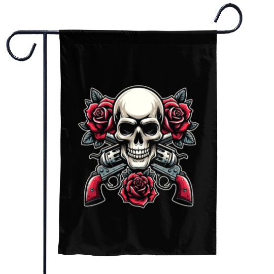 Skeleton Roses Guitar Roses Skull Guns Garden Flags