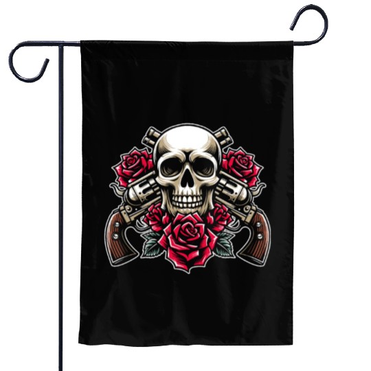 Skeleton Roses Guitar Guns Skull Roses Garden Flags