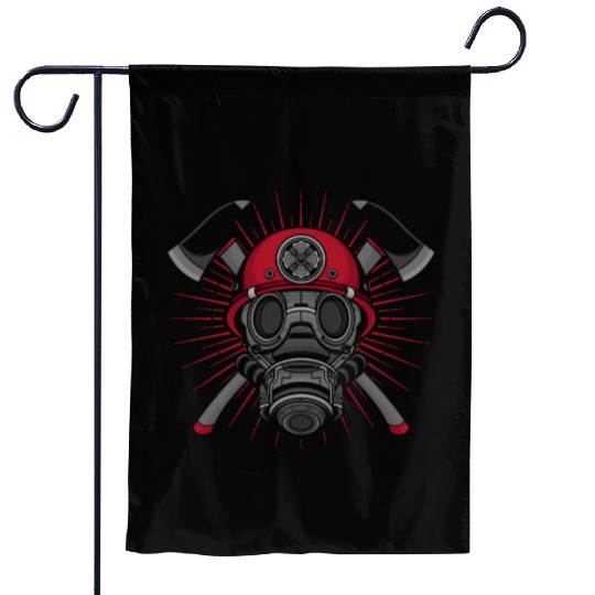 Firefighter in burning fire - Fire fighter head Garden Flags