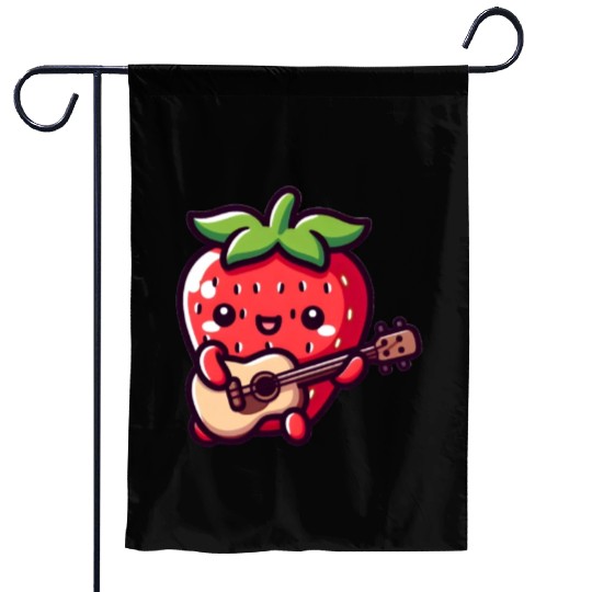cute strawberry with guitar Garden Flags