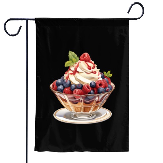 Fruity Raspberries and Blueberries Parfait Sundae Garden Flags