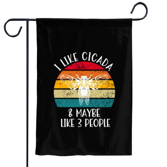 I Like Cicada & Maybe Like 3 People, Retro Sunset Garden Flags
