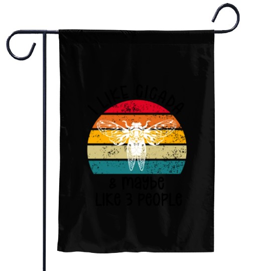 I Like Cicada & Maybe Like 3 People, Retro Sunset Garden Flags