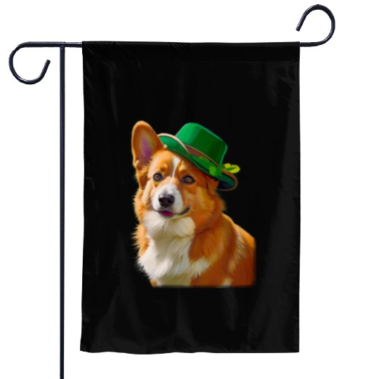 majestic Welsh Corgi dog with Irish Hat Garden Flags