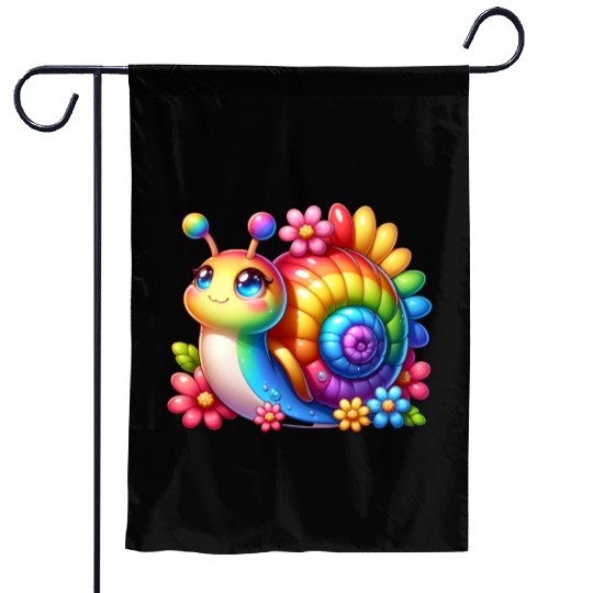 Cool Snail Rainbow Floral Lovers Nature Animal Garden Flags