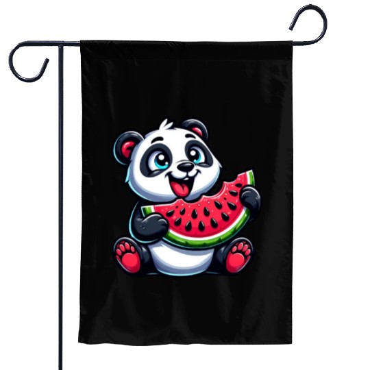 Panda with Watermelon Fruity Funny Garden Flags
