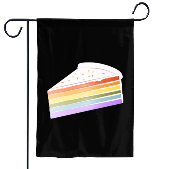 Piece of rainbow cake in delicate pastel colors Garden Flags