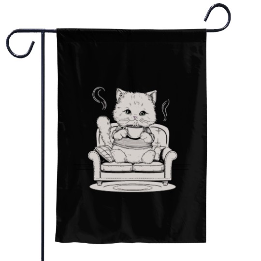 Coffee Cat In Comfy Chair Garden Flags