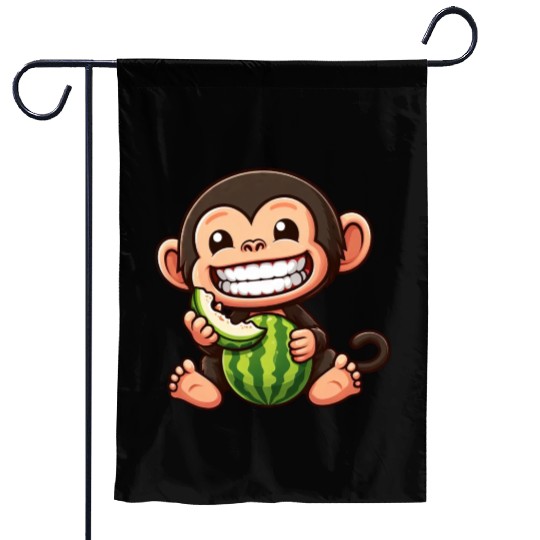 Monkey chimpanzee melon watermelon honeydew melon Garden Flags