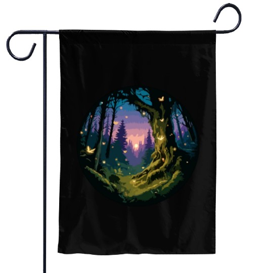 Enchanted Forest: Mystical Twilight Garden Flags