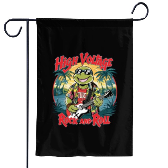 Funny Turtle with Guitar Rock and Roll Garden Flags