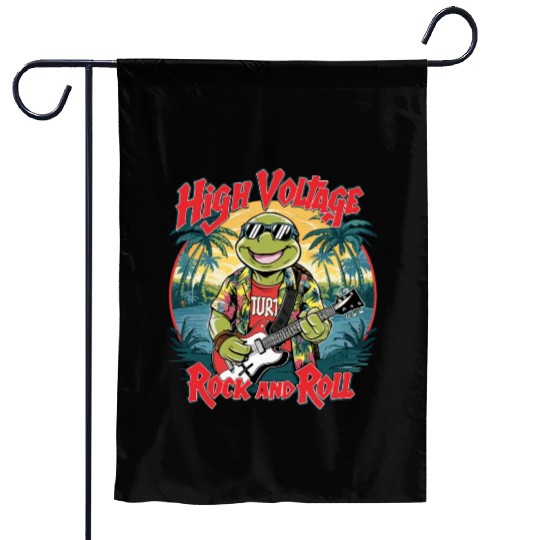 Funny Turtle with Guitar Rock and Roll Garden Flags