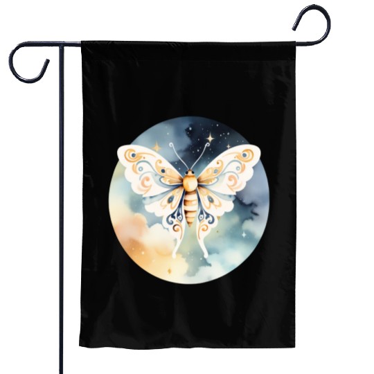 Dreamlike Flight: A Moth's Dance Among the Stars Garden Flags
