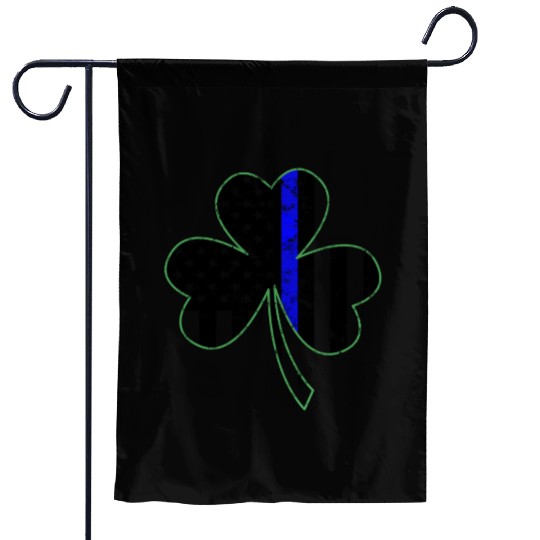 Thin Blue Line St Patricks Day Shamrock Police Garden Flags