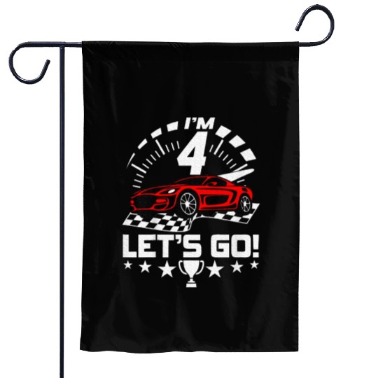 Kids 4th Birthday Boy 4 Fourth Race Car Birthday Garden Flags