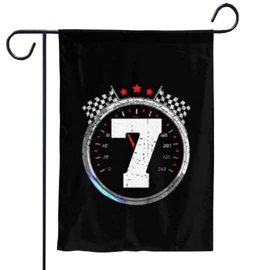 Kids 7th Birthday Boy 7 Seventh Race Car Birthday Garden Flags