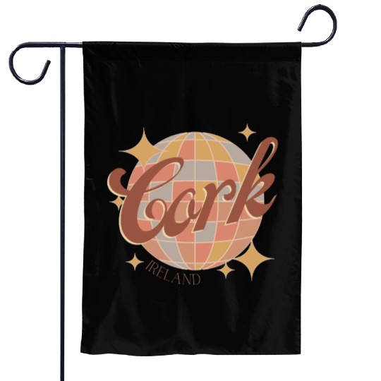Cork City Ireland Retro Vintage Disco ball design Garden Flags