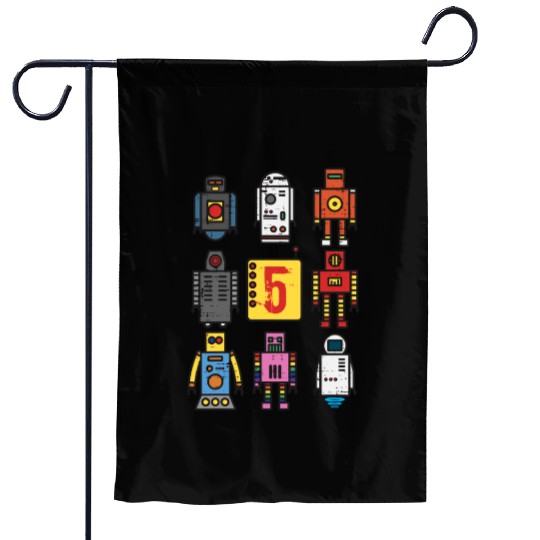 Robot 5th Birthday - Retro Robotics with number Garden Flags