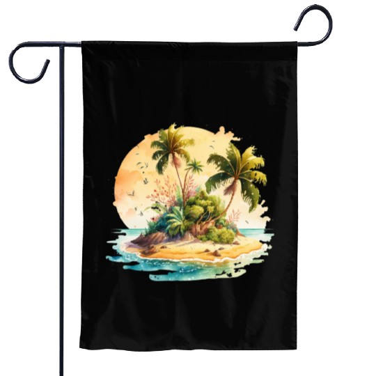 Tropical Watercolor Paradise, Summer Clipart Garden Flags
