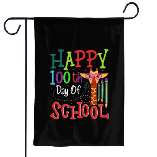 Happy 100 Day Of School Giraffe Lover Garden Flags