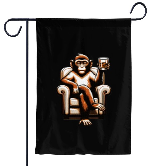 Monkey Ape Drinking Whiskey Beer Animal Lover Garden Flags