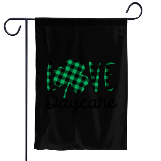St Patricks Day Daycare Teacher Plaid Shamrock Garden Flags