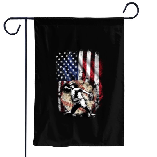 Patriotic American Flag Baseball Pitcher Garden Flags