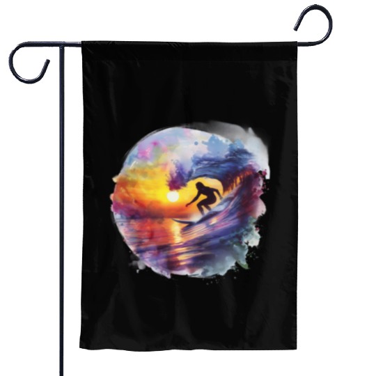Watercolor Sunset Surfing Clipart | Surfboard, Garden Flags