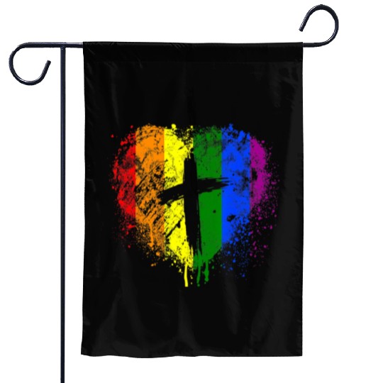 Rainbow Heart with Cross Gay Pride LGBT Christian Garden Flags