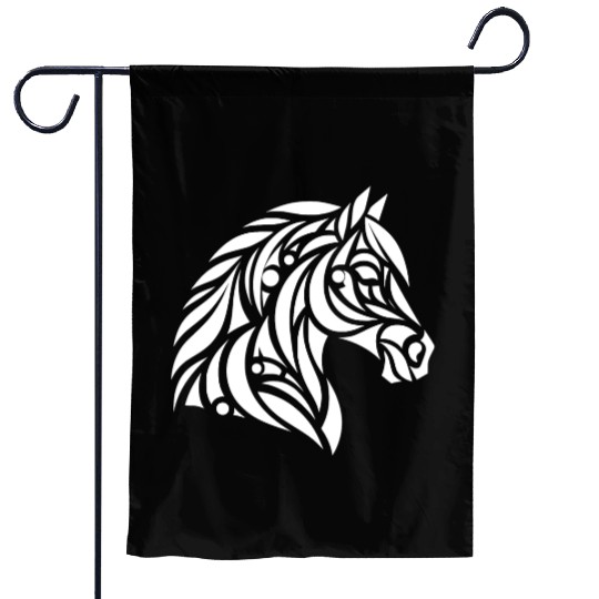 Elegant Tribal Horse Head Portrait Pony Tattoo Garden Flags