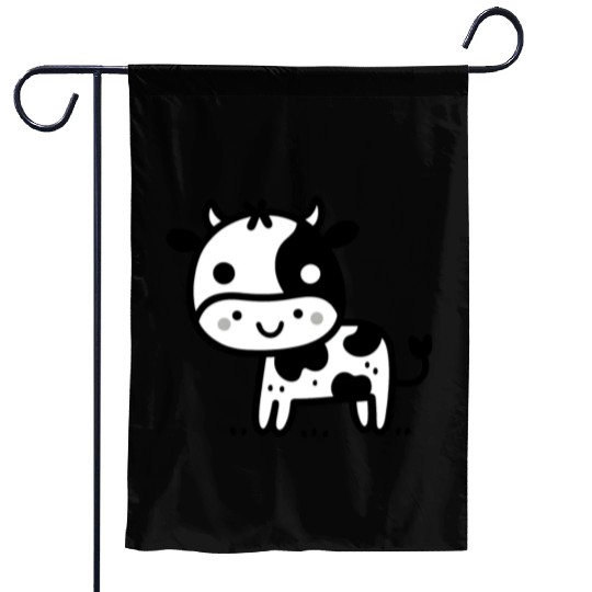 Friendly Stick Figure Cow - Black & White Garden Flags