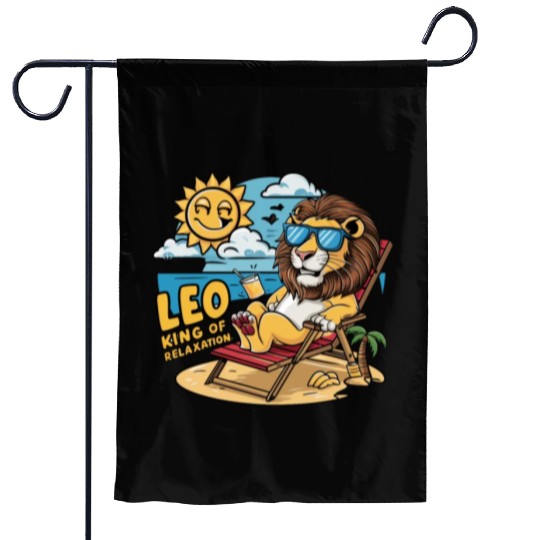 Leo King of Relaxation Funny Sun Lounger Garden Flags