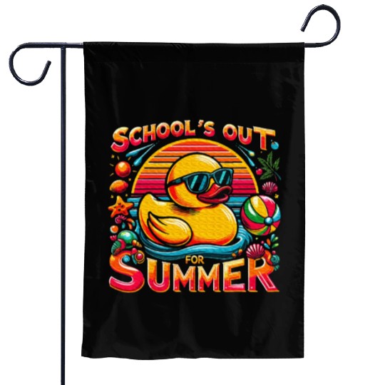 Schools Out For Summer Teacher Yellow Duck Garden Flags