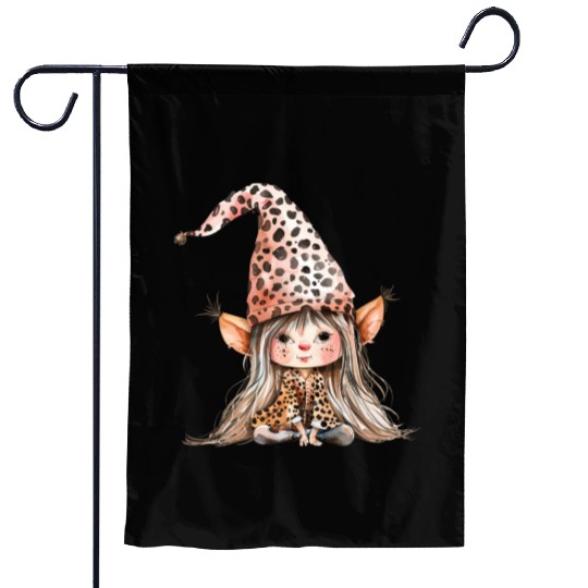 Leopard Print Gnome Clipart Images, Girly Garden Flags