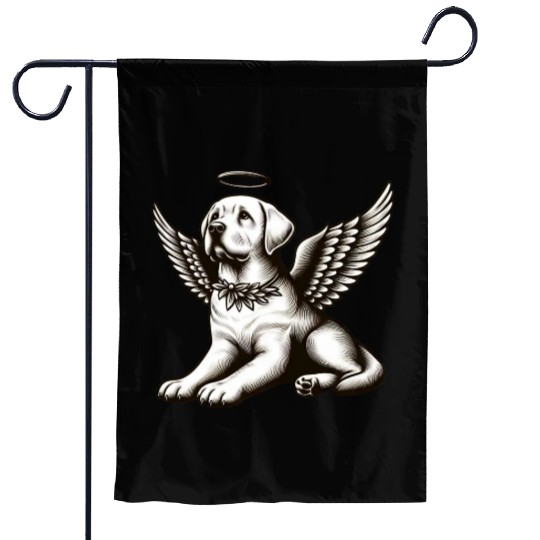 Labrador angel wings black white halo Garden Flags