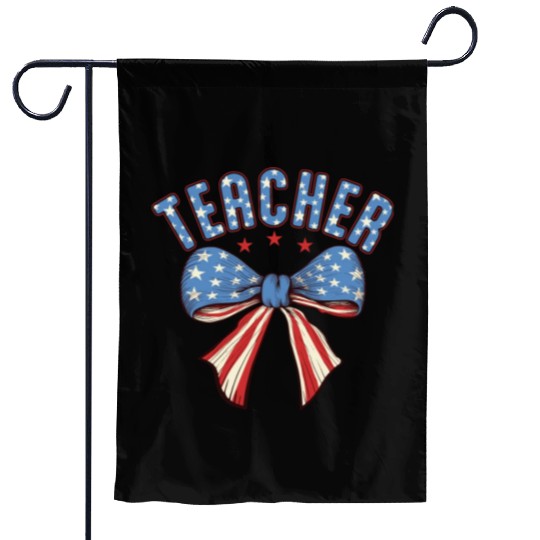 Teacher 4th Of July Coquette Bow Garden Flags