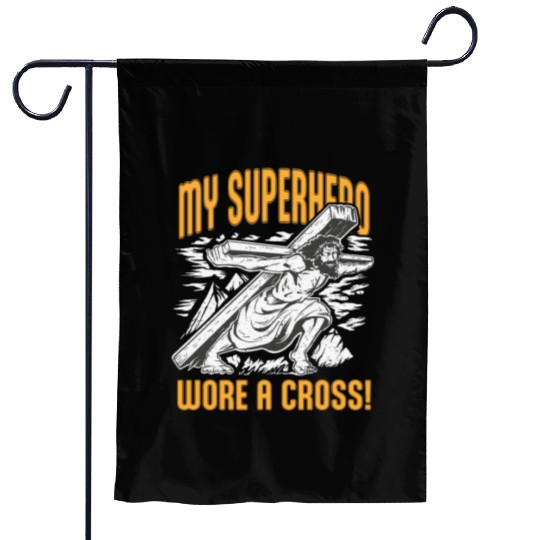 My Superhero Wore a Cross Inspirational Christian Garden Flags
