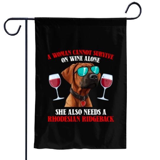 Dog Mom WOMAN CANNOT SURVIVE ON WINE ALONE Garden Flags