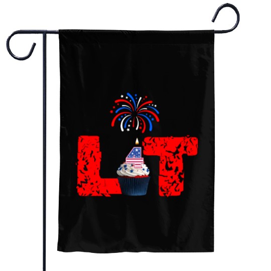 LIT 4th July Independence Day cupcake & firework Garden Flags