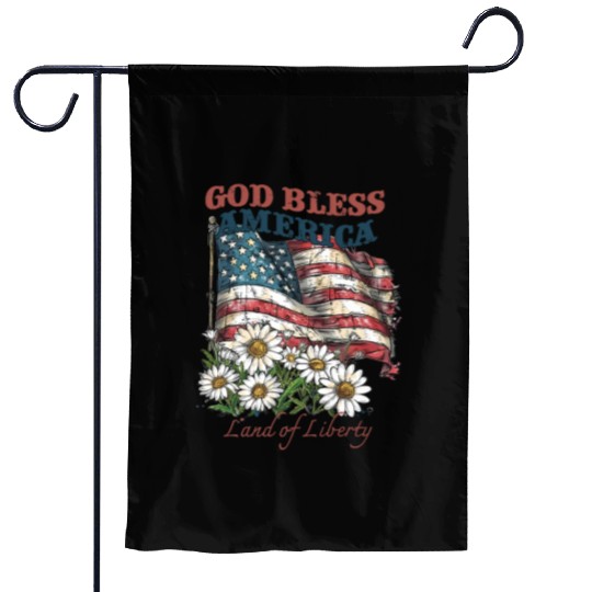 God Bless America 4th Of July US Flag Daisy Garden Flags